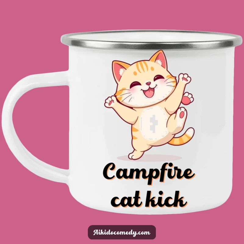 Funny Cat High Kick Camping Mug - Adventure Fuel with a Kick!