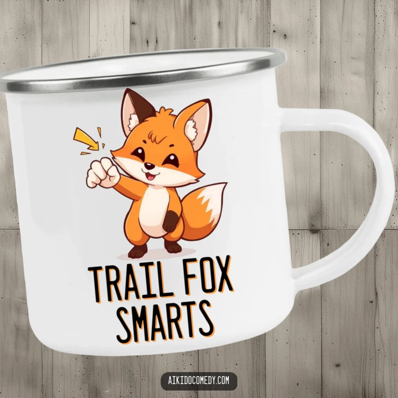 Funny fox deflecting a punch on a metal camping mug. Great for the outdoors, a funny gift.