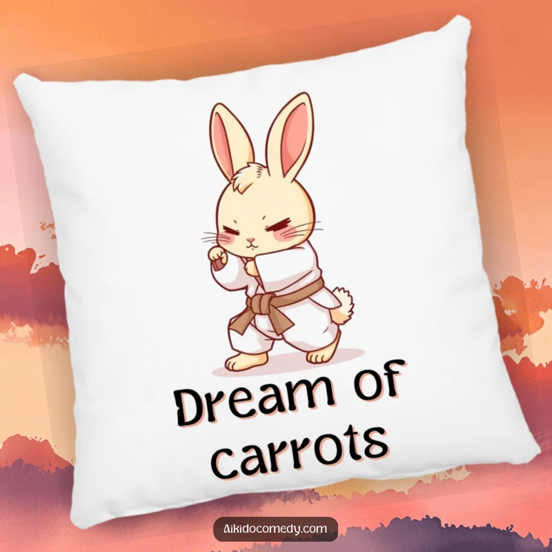 Funny bunny in gi rolling on a pillow. Soft and cute, a funny gift.