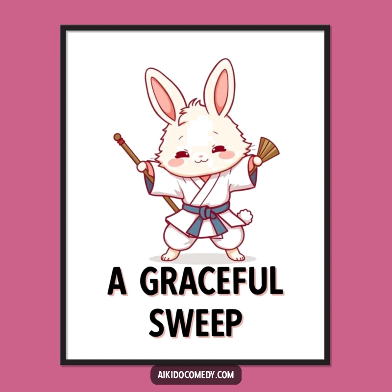 Funny Bunny Aikido Digital Art Print - Printable Sweeping Technique Decor
