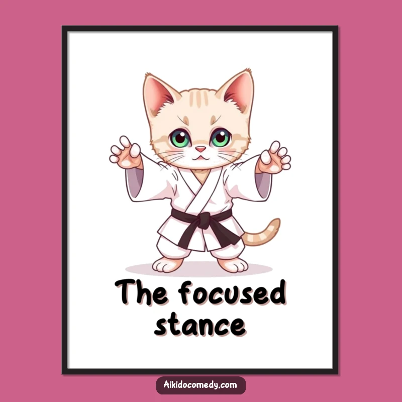 Funny Kitten Aikido Digital Art Print - Printable Stance Decor
