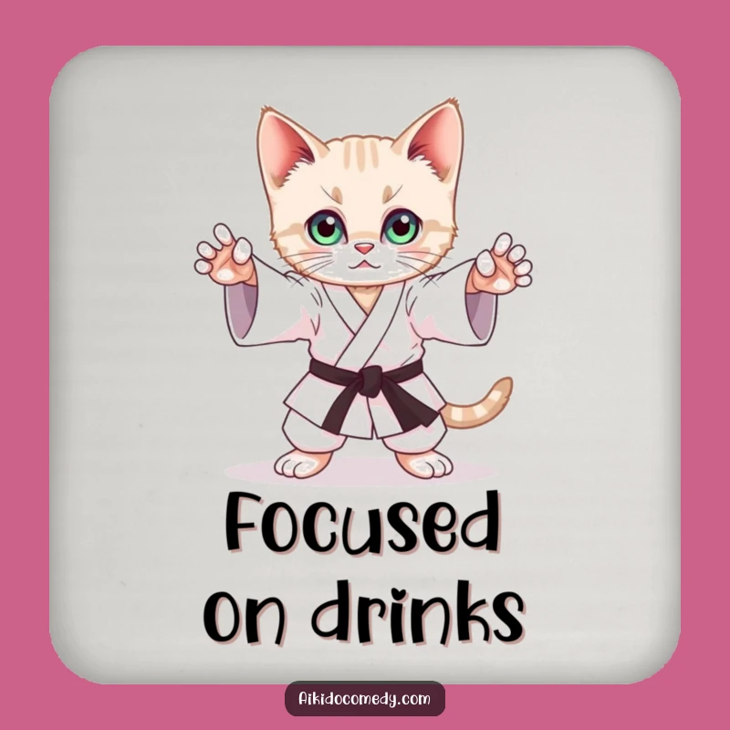 Funny Kitten Aikido Drink Coaster - Stance Practice Table Protector