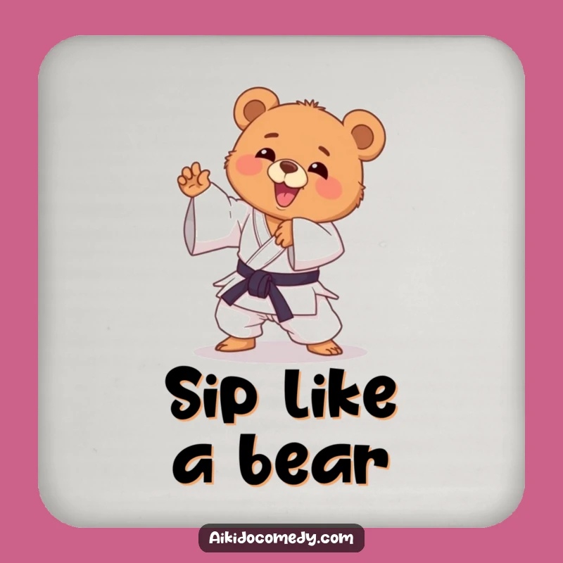 Funny Bear Cub Aikido Coaster - Protect Surfaces with Humor!