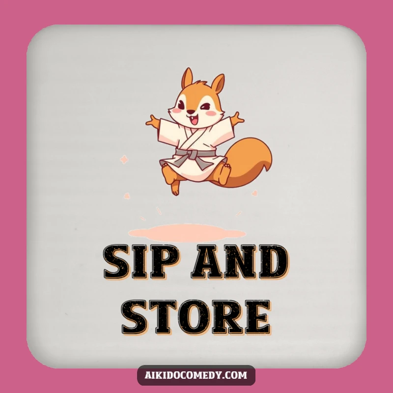 Funny Squirrel Aikido Coaster - Protect Surfaces with Agility!
