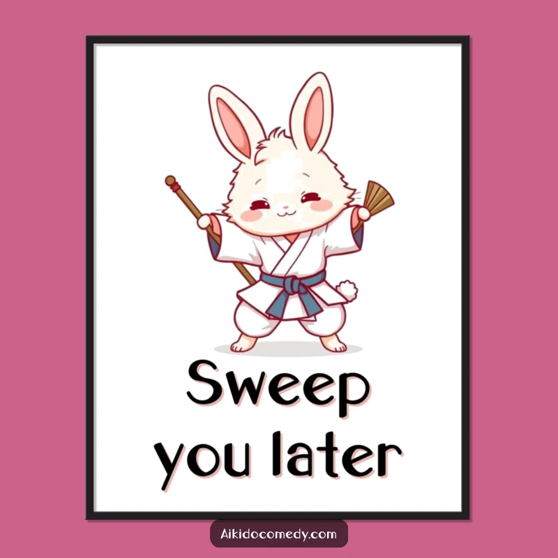 Funny Bunny Aikido Poster - Playful Sweeping Technique Wall Art