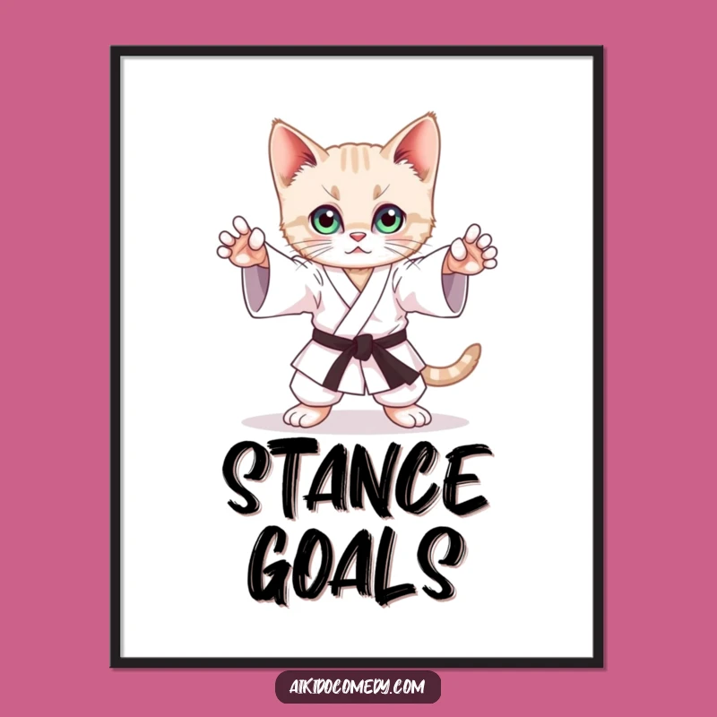 Funny Kitten Aikido Poster - Graceful Stance Wall Art Decor