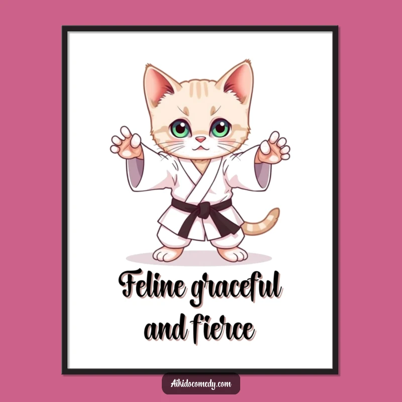 Free Printable Wall Art: Funny Kitten Aikido Stance, Quirky Downloadable Decor