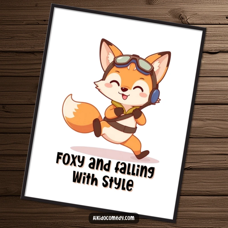 Funny Free Printable Wall Art of a curious fox in training gear performing a gentle Aikido practice fall with a slightly bewildered expression.