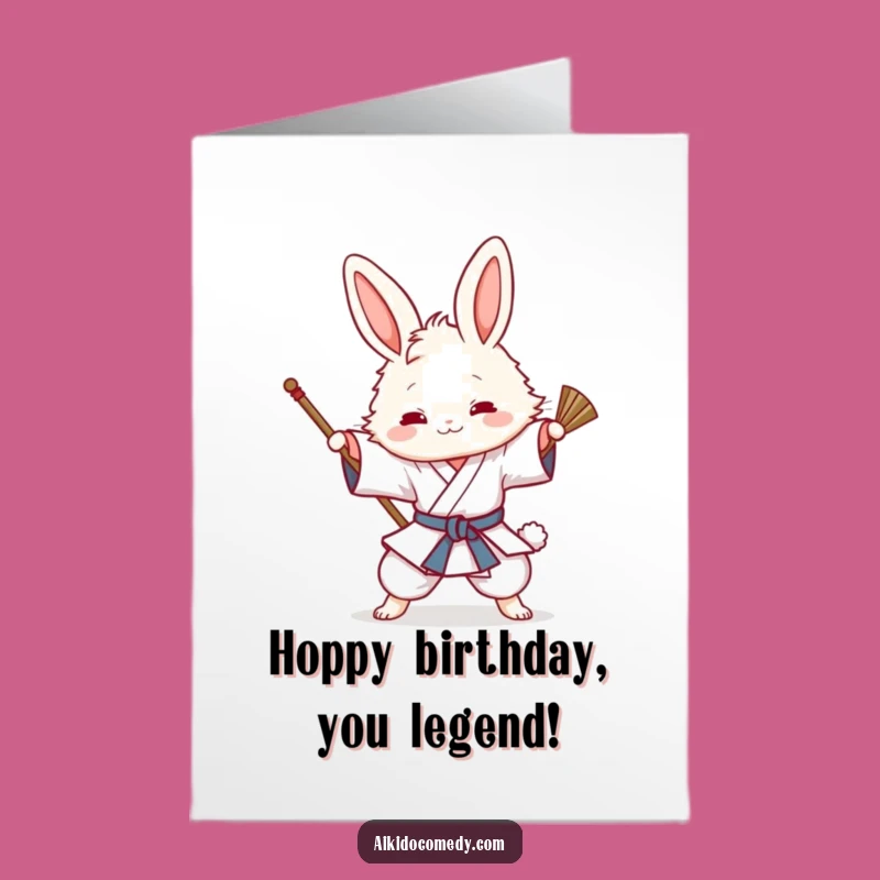 Free Printable Birthday Card: Funny Bunny Aikido Sweep, Unique Downloadable Gift