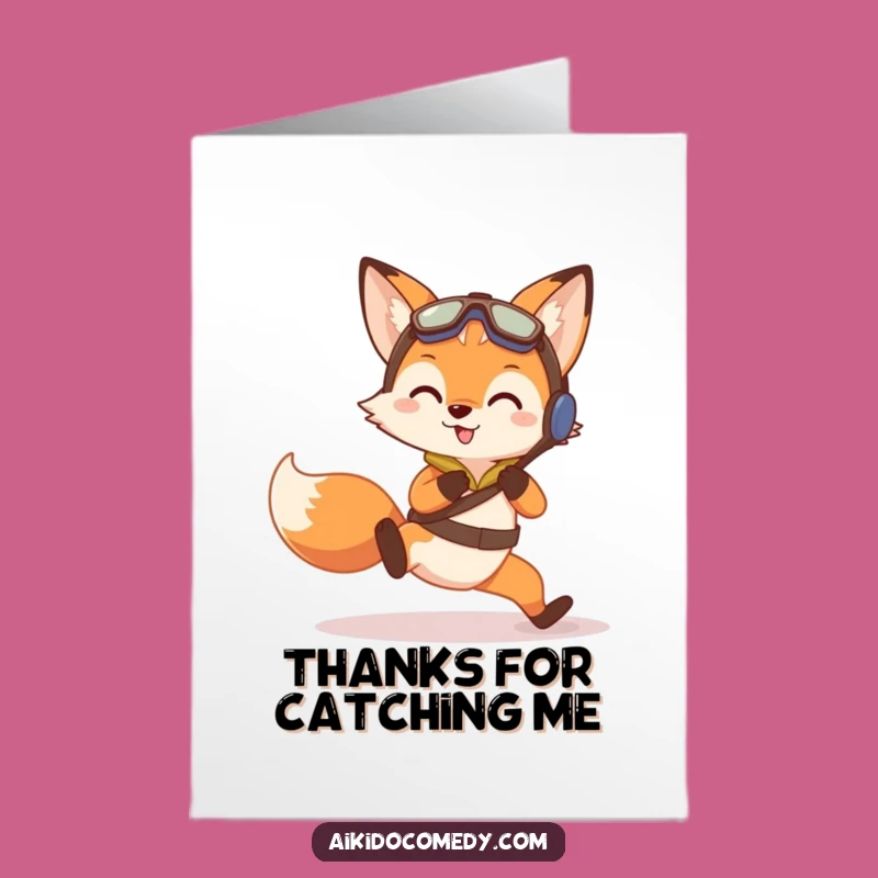 Free Printable Thank You Card: Funny Fox Aikido Fall, Cute Downloadable Gift