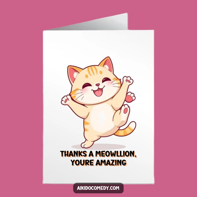 Free Printable Thank You Card: Thankful Cat Kick, Humorous Downloadable Gift