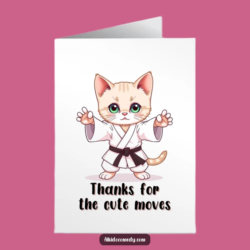 Free Printable Thank You Card: Funny Kitten Aikido Stance, Sweet Downloadable Gift